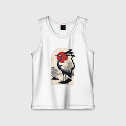 Майка детская хлопок Журавль и солнце в японском стиле, цвет: белый