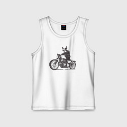 Майка детская хлопок Бостон-Терьер Байкер на Мотоцикле Чоппере, цвет: белый