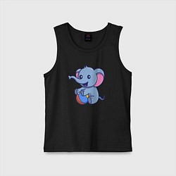 Майка детская хлопок Слон играет в мяч, цвет: черный