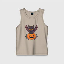 Майка детская хлопок Летучая мышь на тыкве, цвет: миндальный