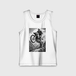 Майка детская хлопок Мотоциклист в горах, цвет: белый