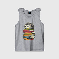 Майка детская хлопок Ёжик на книгах, цвет: меланж