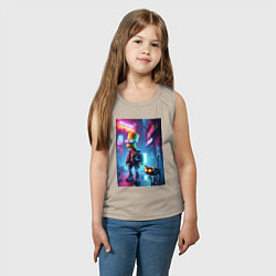 Майка детская хлопок Барт Симпсон гуляет с роботом котом в ночном город, цвет: миндальный — фото 2