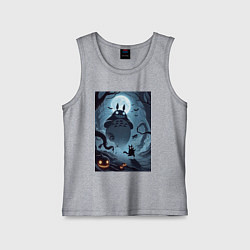 Майка детская хлопок Тоторо и бегущий чёрный кот - хэллоуин, цвет: меланж