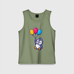 Майка детская хлопок Пингвин с шариками, цвет: авокадо