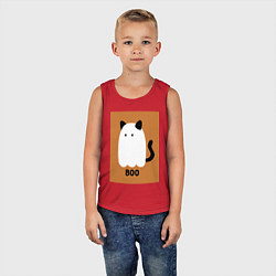 Майка детская хлопок Котик-призрак на хэллоуин, цвет: красный — фото 2