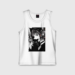 Майка детская хлопок Girl with black kitten anime - cyberpunk, цвет: белый