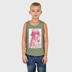 Майка детская хлопок Genshin Impact Яэ Мико, цвет: авокадо — фото 2