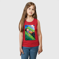 Майка детская хлопок Аниме мальчик на траве, цвет: красный — фото 2