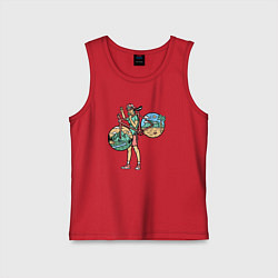 Майка детская хлопок Девушка с великом, цвет: красный