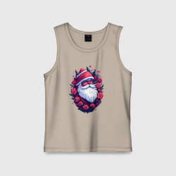 Майка детская хлопок Дед мороз новый год в цветах, цвет: миндальный