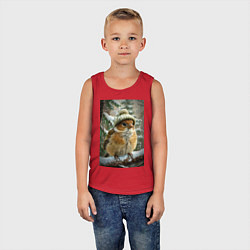 Майка детская хлопок Воробей в шапке, цвет: красный — фото 2