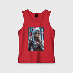 Майка детская хлопок Снегурочка в кибер костюме, цвет: красный