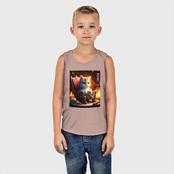 Майка детская хлопок Уютный кот у камина с чашкой какао, цвет: пыльно-розовый — фото 2