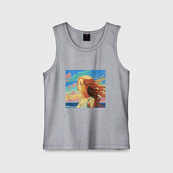 Майка детская хлопок Девушка пляж арт, цвет: меланж