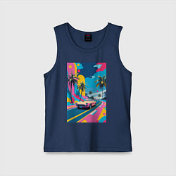 Майка детская хлопок Кабриолет едет по тропическому острову в стиле Куб, цвет: тёмно-синий