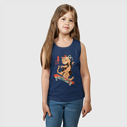 Майка детская хлопок Кот самурай - скейтбордист, цвет: тёмно-синий — фото 2