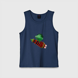 Майка детская хлопок Зеленый монстр на красной ракете, цвет: тёмно-синий