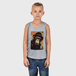 Майка детская хлопок Обезьянка детектив в шляпе, цвет: меланж — фото 2