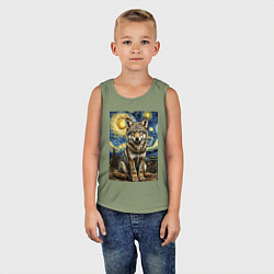 Майка детская хлопок Волчонок Ван Гог, цвет: авокадо — фото 2
