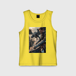 Майка детская хлопок Рыцарь летит на драконе, цвет: желтый