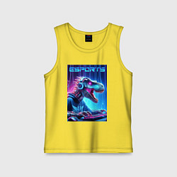 Майка детская хлопок Tyrannosaurus is esports player - neon glow, цвет: желтый