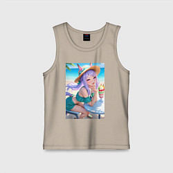 Майка детская хлопок Девушка-пони кушает мороженое, цвет: миндальный