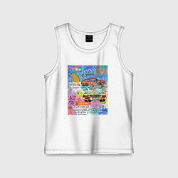 Майка детская хлопок Принт в стиле Баския с машинами, цвет: белый