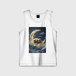 Майка детская хлопок Плюшевый мишка спит на Луне, цвет: белый