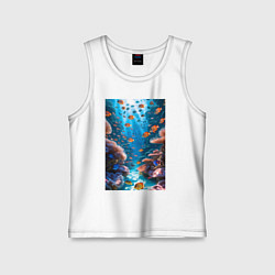 Майка детская хлопок Подводный коралловый риф с рыбками, цвет: белый