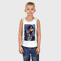 Майка детская хлопок Чудо-женщина на крыше города, цвет: белый — фото 2