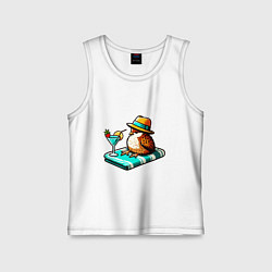 Майка детская хлопок Воробей отдыхает с коктейлем, цвет: белый