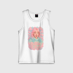 Майка детская хлопок Билли Айлиш в розовыми волосами, цвет: белый