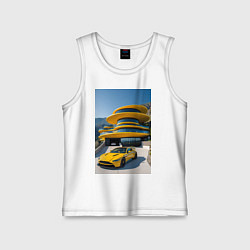 Майка детская хлопок Желтый суперкар у дома, цвет: белый