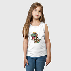 Майка детская хлопок Милый тираннозавр самурай, цвет: белый — фото 2