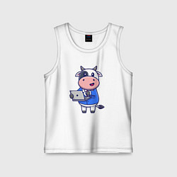 Майка детская хлопок Коровка с ноутбуком, цвет: белый