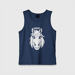 Майка детская хлопок Лошадь с большими глазами, цвет: тёмно-синий