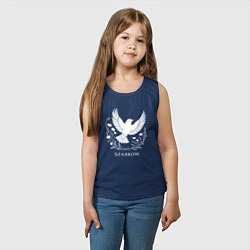 Майка детская хлопок Летящий воробей с цветами, цвет: тёмно-синий — фото 2
