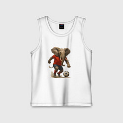 Майка детская хлопок Слон играет в футбол, цвет: белый