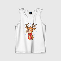 Майка детская хлопок Новогодний олень и снежинки, зима, цвет: белый