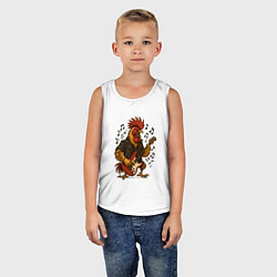 Майка детская хлопок Петух гитарист рокер, цвет: белый — фото 2