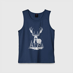 Майка детская хлопок Зимний олень, цвет: тёмно-синий