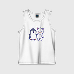 Майка детская хлопок Пингвин и белый медведь, цвет: белый