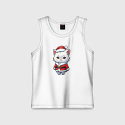 Детская майка Белый кот дед мороз