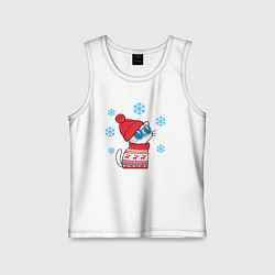 Детская майка Кот в свитере с оленями, снежинки