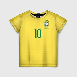 Футболка детская Сборная Бразилии: Неймар ЧМ-2018 домашняя, цвет: 3D-принт