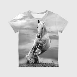 Футболка детская Белая лошадь в степи, цвет: 3D-принт