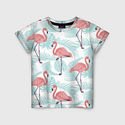 Детская футболка Узор фламинго и тропических растений