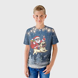 Футболка детская Санта едет на мопсе, цвет: 3D-принт — фото 2