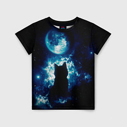 Детская футболка Кот силуэт луна ночь звезды